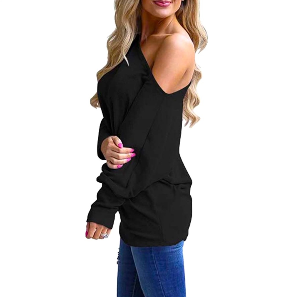 Off Shoulder Long Sleeve Oversized Pullover Sweater Knit Jumper Loose Tunic Tops